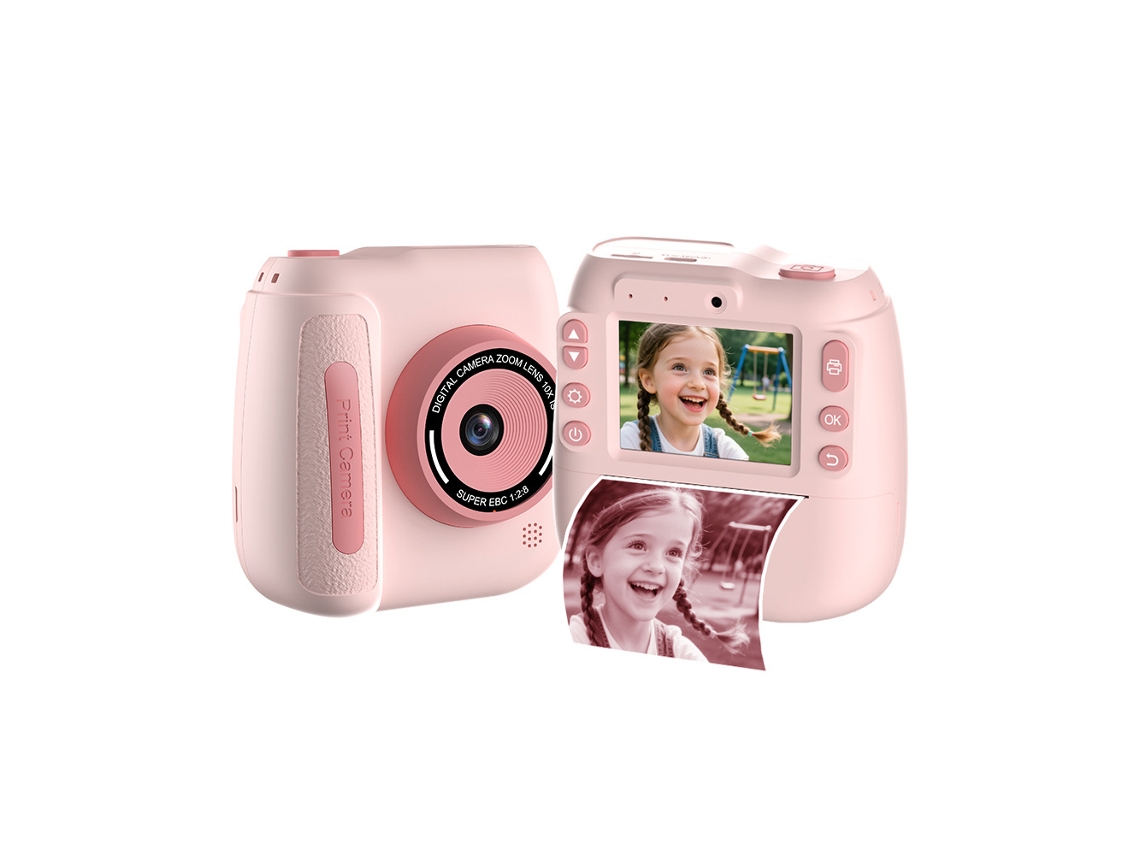 Câmera Infantil Polaroid, Câmera Dupla, Mini Câmera Impressa Rosa