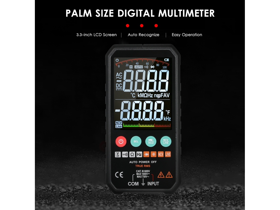 Mastfuyi Multímetro DIGITAL 6000 Contagens, True Rms, 3.3 polegadas, Teste NCV e Capacitância
