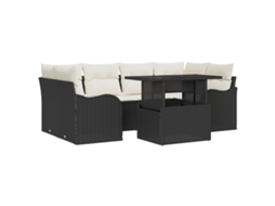Conjunto 7 Conjunto De Sofá De Jardim Vidaxl Preto Vime Pe (100 X 55 X 73 Cm)
