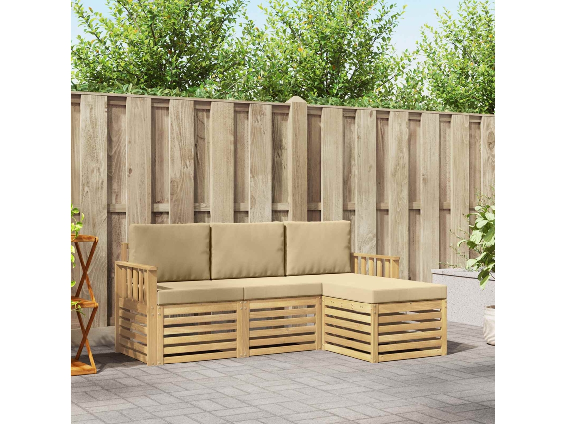 Vidaxl Conjunto De Sofás Para Exterior 4 Pcs Branco E Bege
