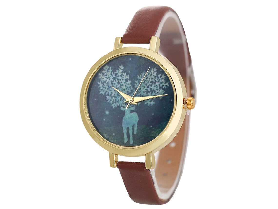 Relógio de Pulso Feminino Casual Estiloso Quartzo Analógico Pulseira Pu Presente (café)