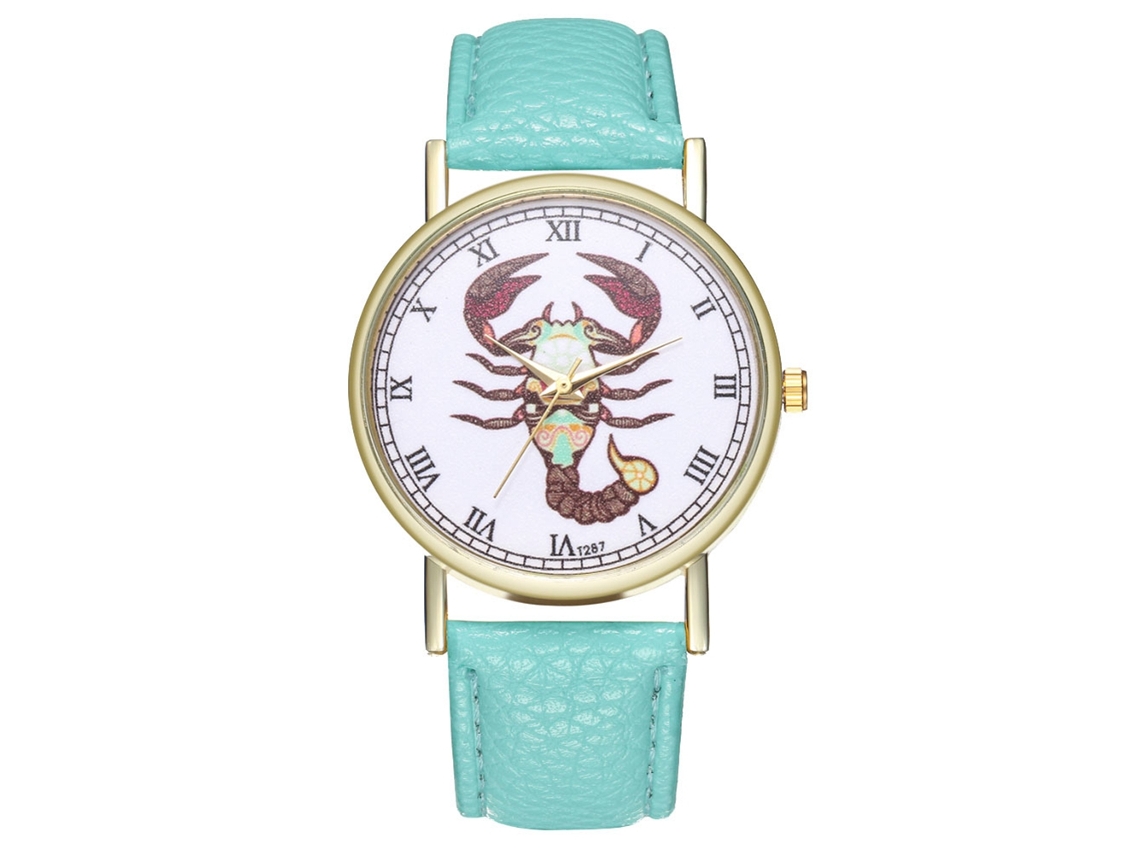Relógio de Pulso Feminino de Quartzo com Pulseira de Couro Pu Estilo Simples Dial Redondo Menta