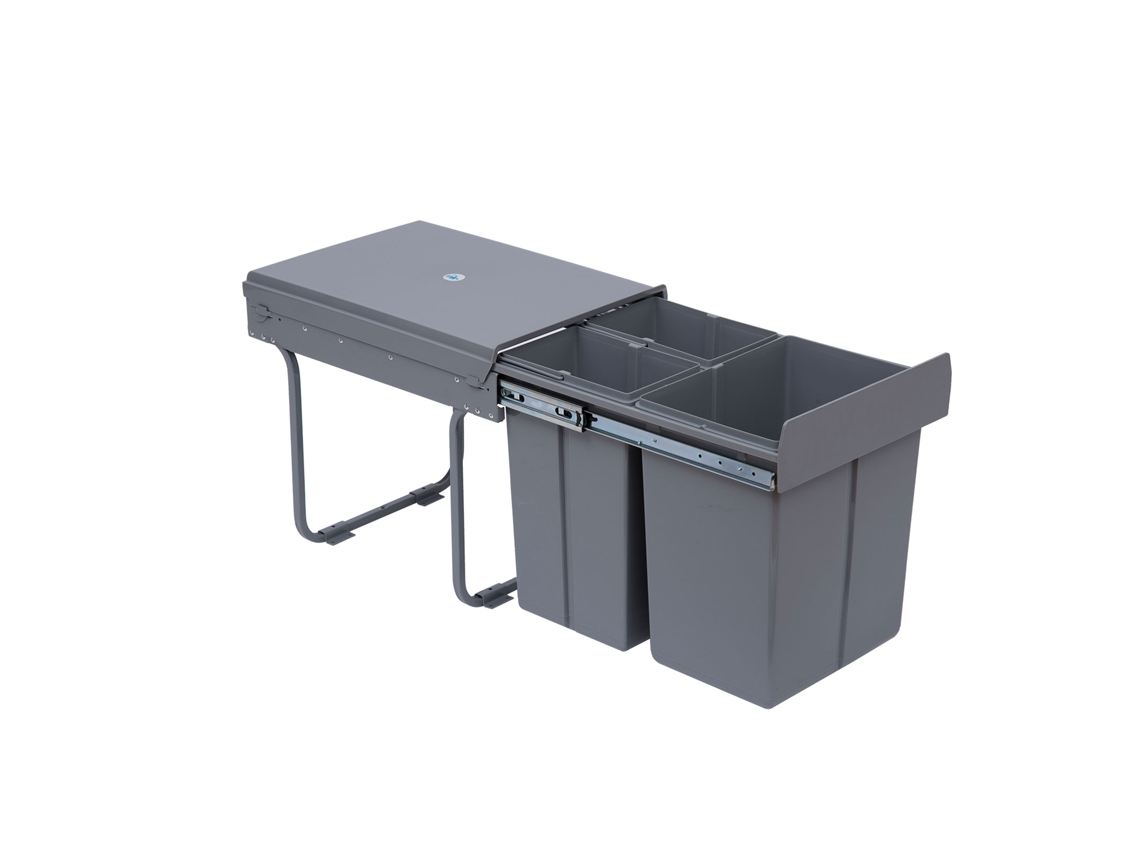 Lixeira sob pia com 3 recipientes de reciclagem, separação de resíduos 48x34,2x41,8cm Cinza | S/MARCA