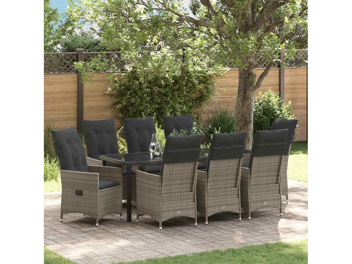 Vidaxl Conjunto De Jantar Para Jardim 9 Unid. Cinzeto Vime Pe