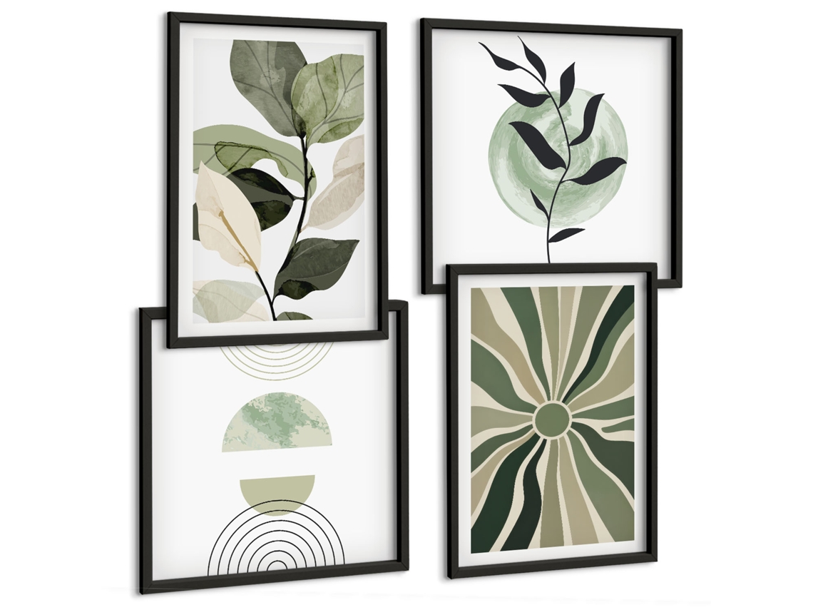 Composição De Quadros Gráficos Vegetais Estilosos Para Interiores Espelharte (4 Peças)