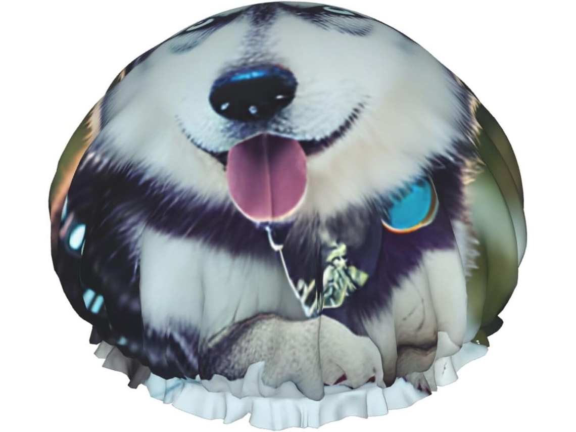Touca De Banho Tamanho Único Para Homens E Mulheres – Dupla Com Estampa Cachorro Husky, Ideal Para Salão De Beleza E