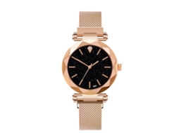 Relógio de pulso masculino casual, em aço inoxidável, com mecanismo de quartzo e acabamento em ouro rosa.