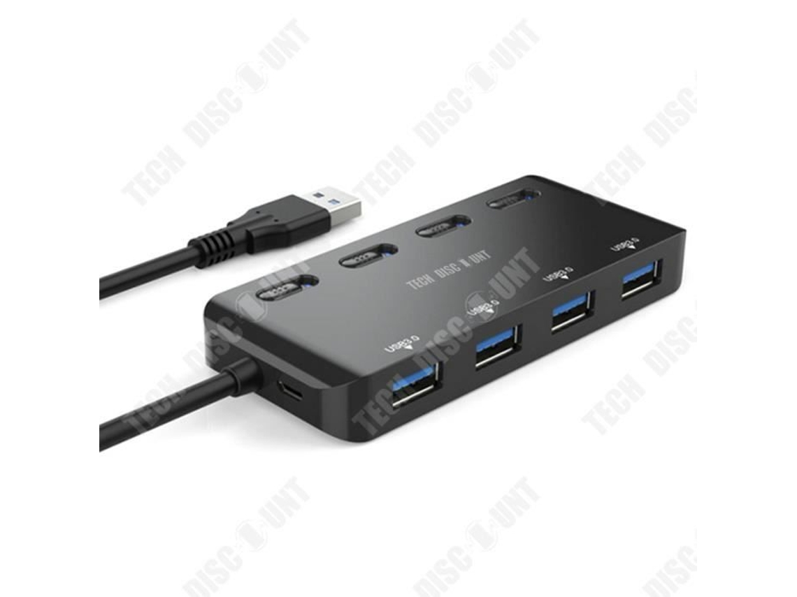 Hub Usb 3.0 Td® 4 Portas Ultra Fino Interruptor De Energia Led Carregamento Inteligente Brilvibera