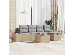 Vidaxl Conjunto De Sofá De Jardim 6 Unid. Bege Vime Pe