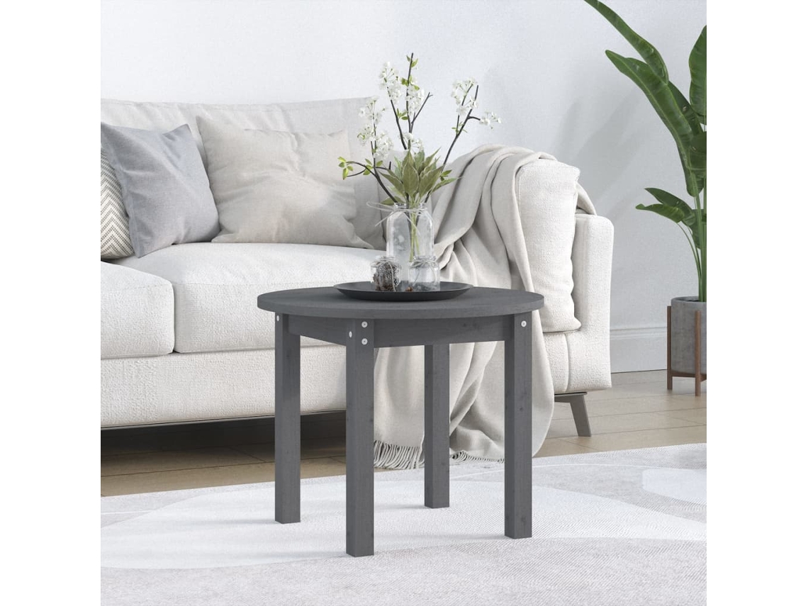Vidaxl Mesa De Centro Ø 55x45 Cm Madeira De Pinho Maciça Cinzento