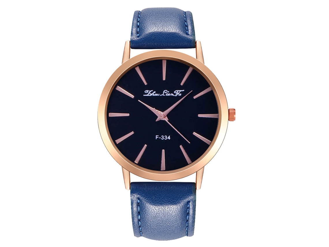 Relógio de pulso unissex em couro PU, modelo quartzo, para homens e mulheres, azul.