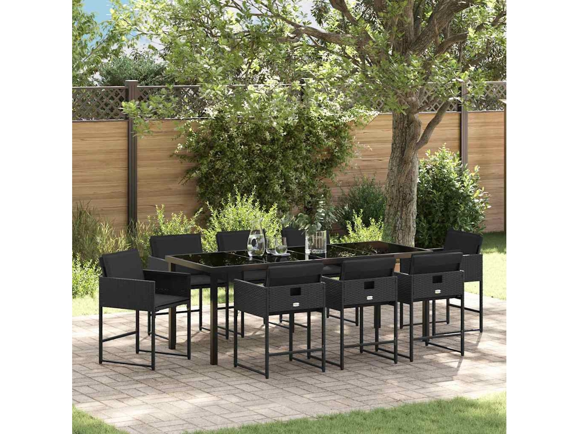 Vidaxl Conjunto De Jantar Para Jardim 9 Unid. Preto Vime Pe