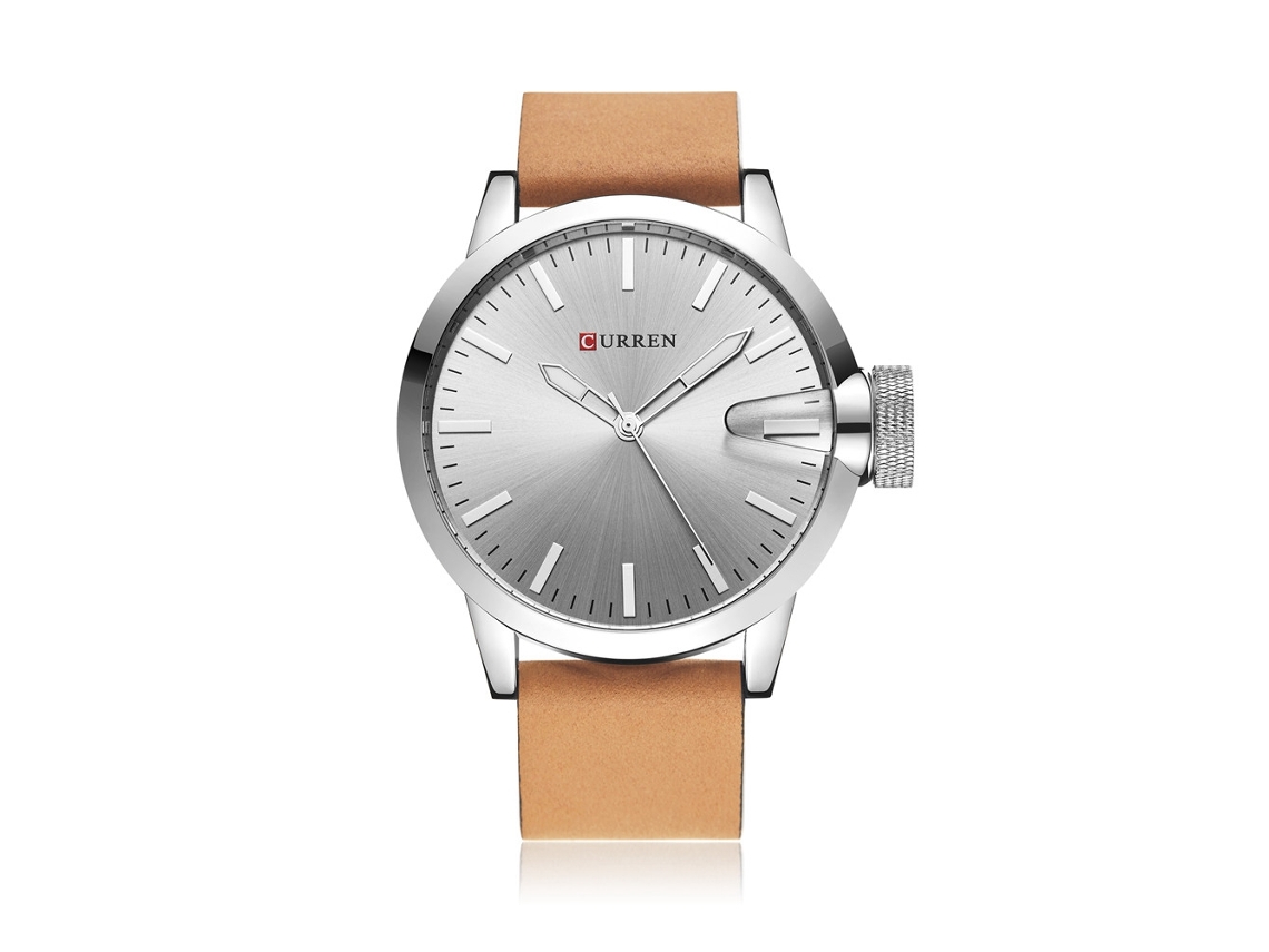 Relógio masculino de quartzo à prova d'água com pulseira de couro PU, estilo executivo, branco.