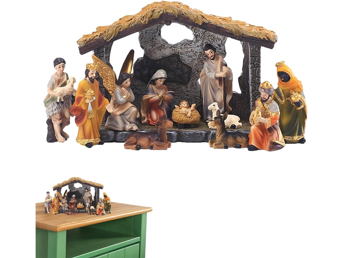 Berçário completo, conjunto de presépio com 12 peças, decoração com estátuas e artesanato do santo.