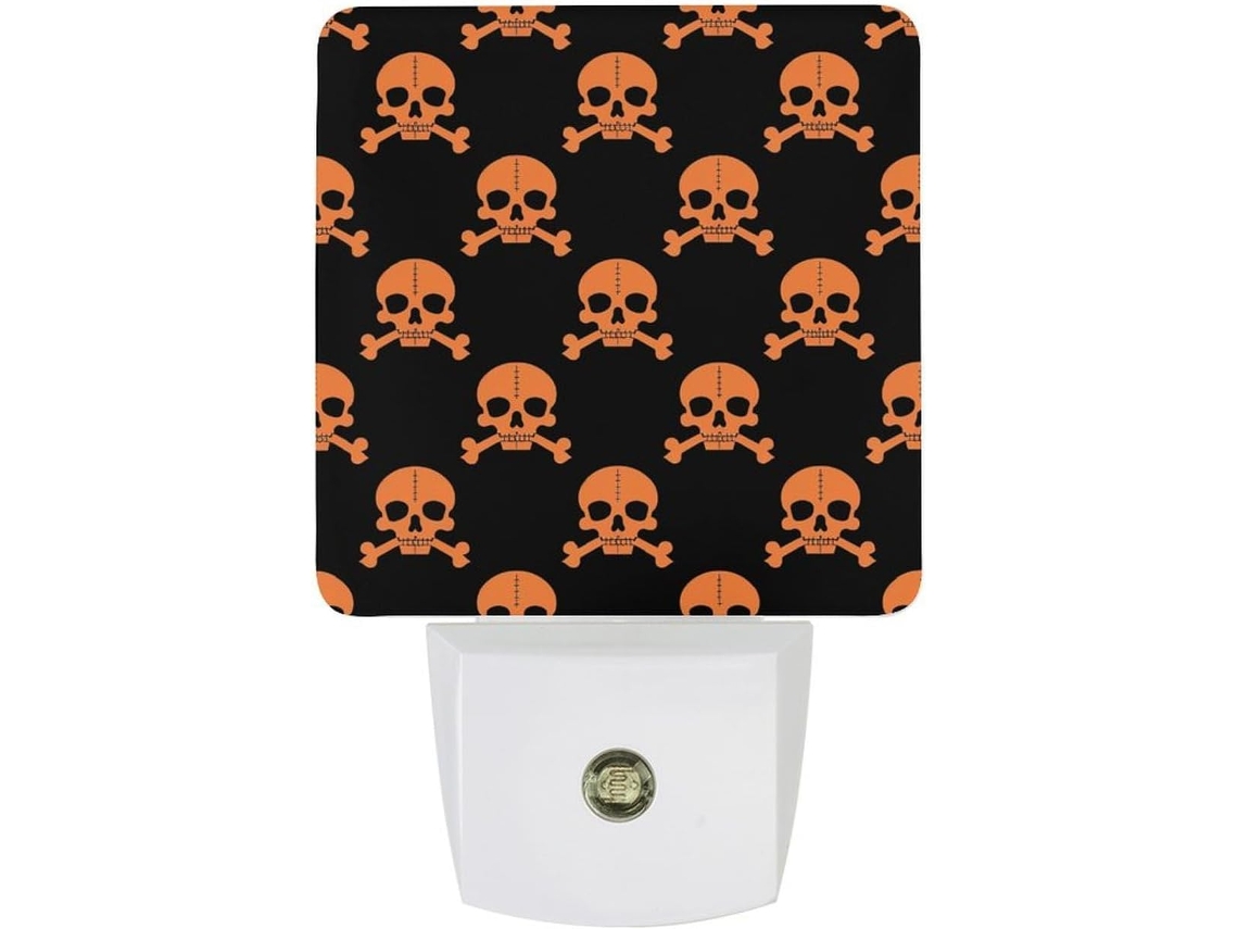 Luminárias Noturnas De Parede Com Plugue, Padrão De Caveira Repetido, Luzes Noturnas De Led Com Sensor Luz, Luz Branca