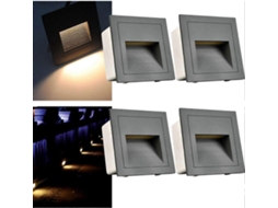 Conjunto de 4 luminárias de parede LED embutidas Omni de 3 W, em alumínio, 230 V, branco quente, IP65 à prova d'água, caixa cinza, classe energética E.