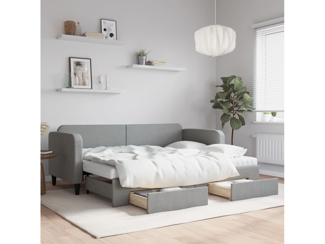 Vidaxl Sofá-cama C/ Gavetão E Gavetas 80x200 Cm Tecido Cinzento-claro