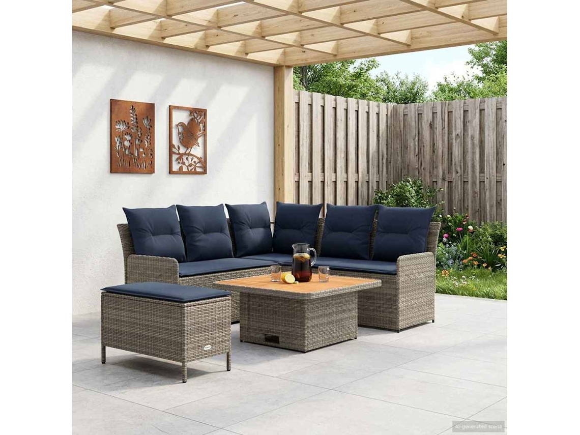 Vidaxl Conjuntos De Móveis 5 Unid. Cinza E Azul Marinho Rattan De Pe