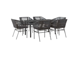 Conjunto Jantar Jardim 7 Peças com Almofadas e Vidro Vime Pe Preto MAISON EXCLUSIVE