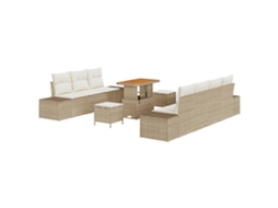 Conjunto 10 Sofá De Jardim Vidaxl Bege Vime Pe (294 X 62 X 85 Cm)