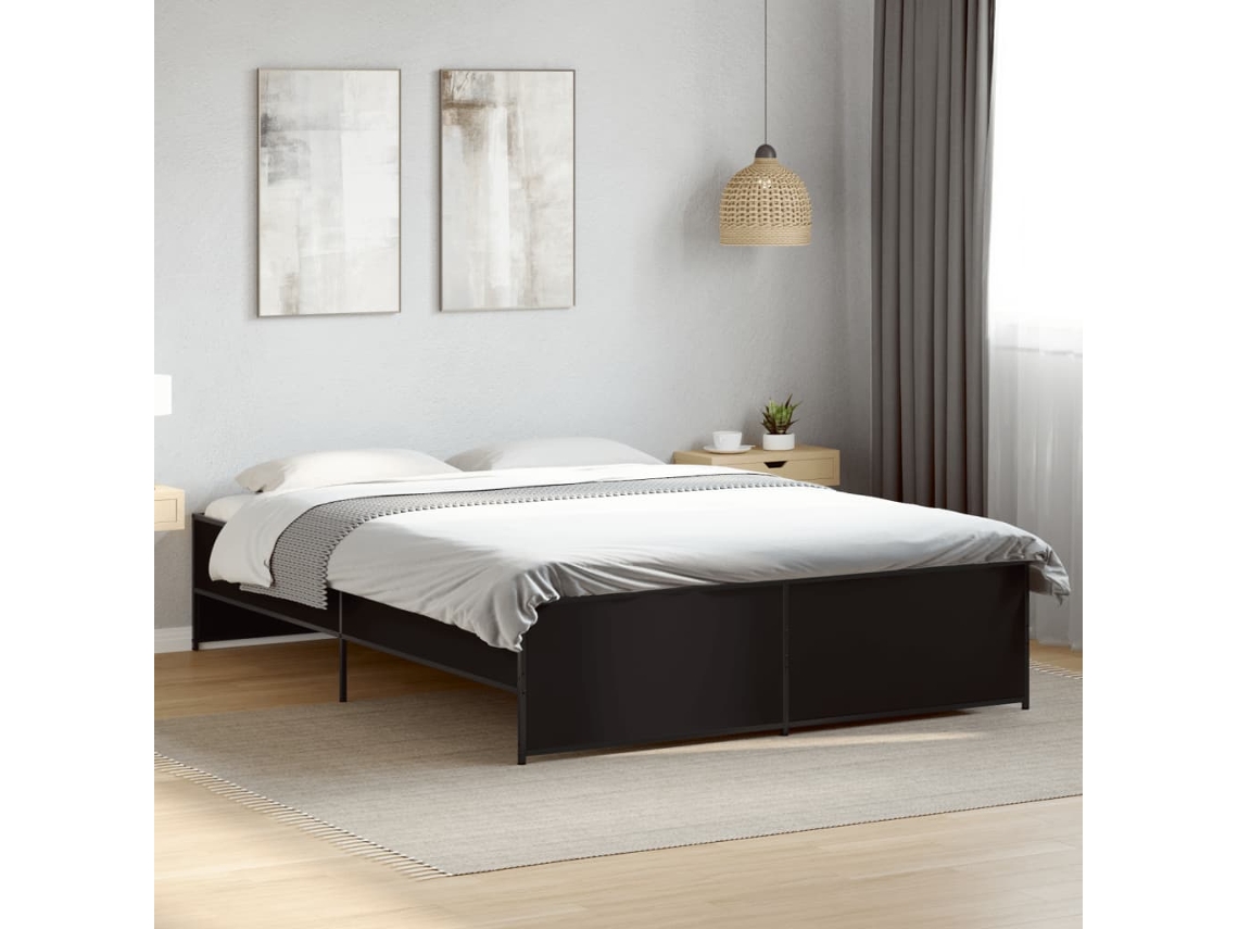 Vidaxl Estrutura de Cama 150x200 Cm Derivados de Madeira/metal Preto