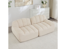 Sofá Modular 2 Lugares Formato Concha Com Assento Profundo, Bege E Branco