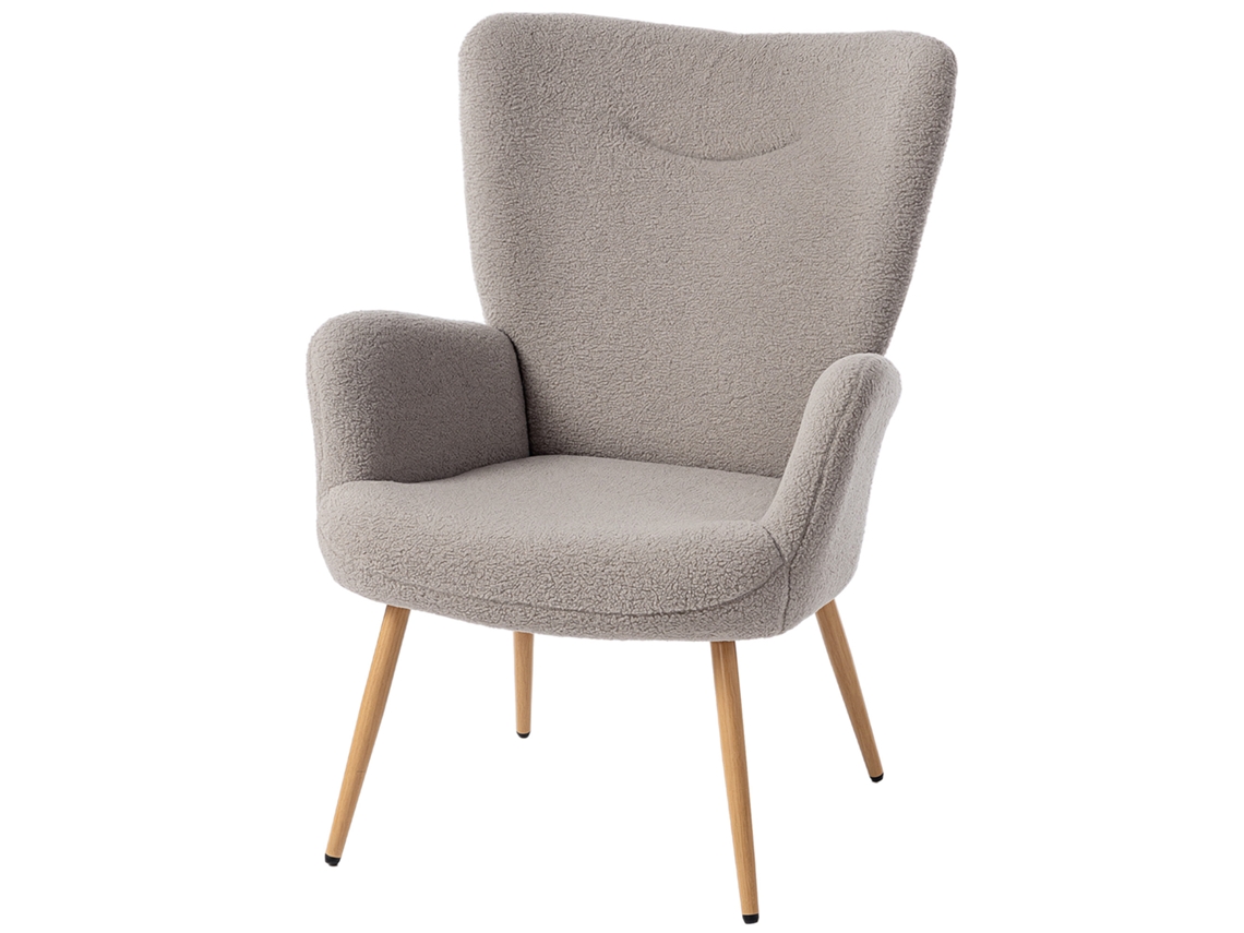 Poltrona Estofada em Tecido Bouclé com Encosto Alto e Apoios de Braço, 71x74x97,5cm, Cinza TOPBRICO