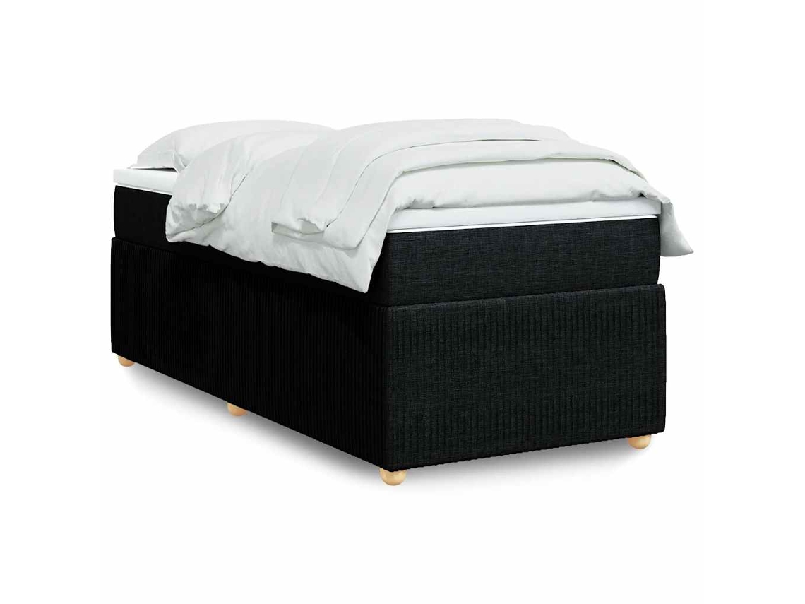 Cama Com Molas/colchão 90x190 Cm Tecido Preto