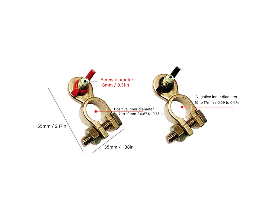 Conector Terminal Bateria Latão 2pcs 12v 24v
