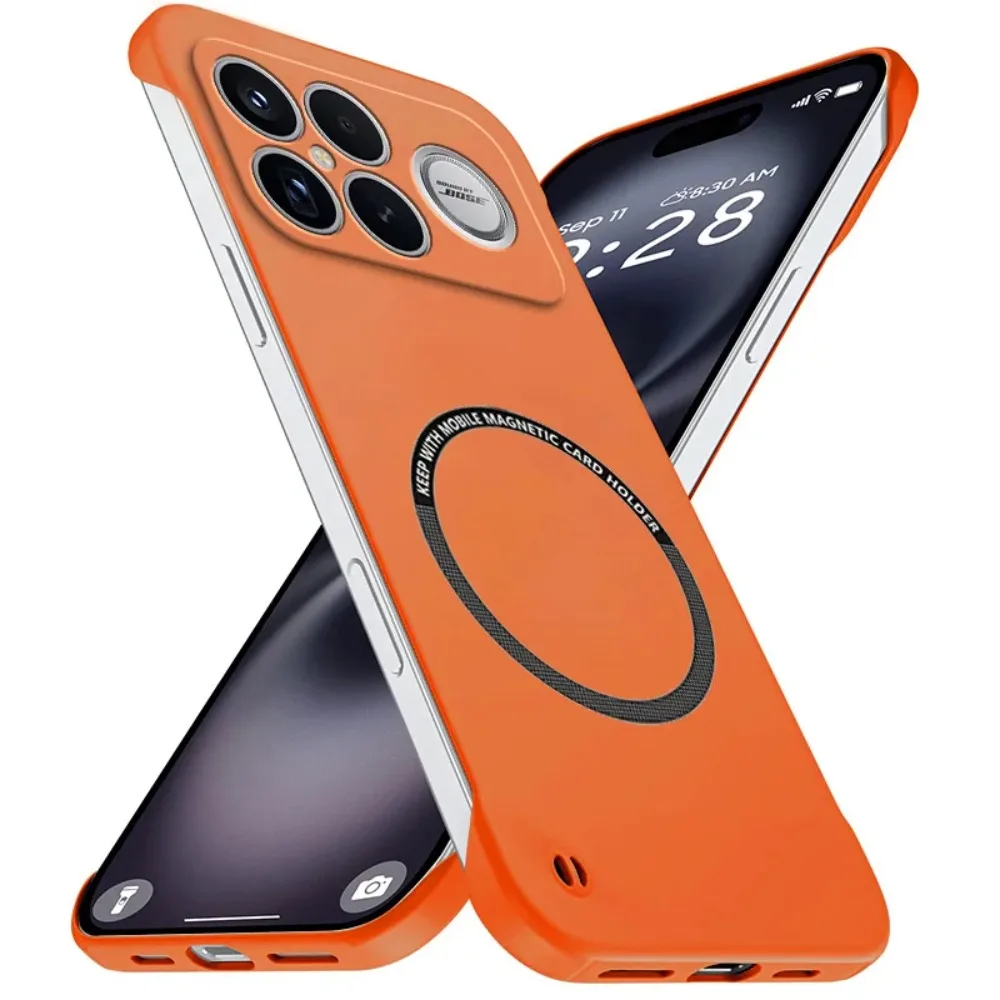 (laranja, Poco F7) Capa Magnética Ultrafina Sem Bordas Para Celulares Xiaomi, Resistente A Quedas E Com Carregamento Sem Fio.