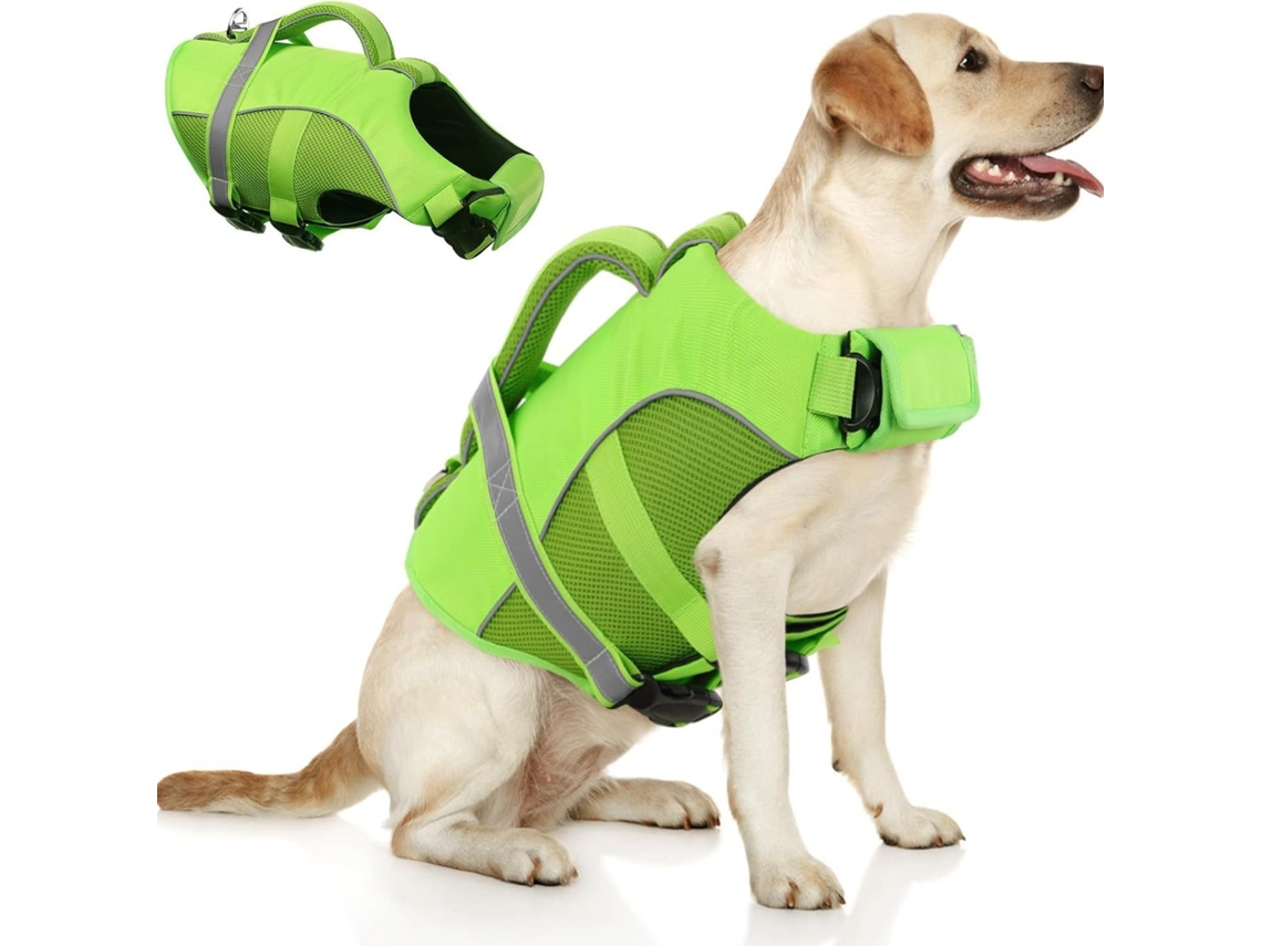 Colete Salva-vidas Para Cães Tamanho S Verde Com Alça De Resgate Para Cachorros De 11-22 Libras