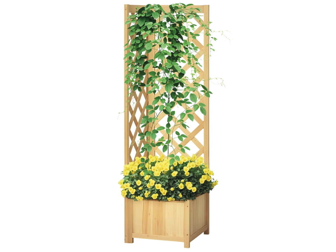 Floreira Elevada Com Treliça De Madeira Para Exterior, Suporte Ideal Para Plantas Trepadeiras, 40x40x145 Cm, Madeira