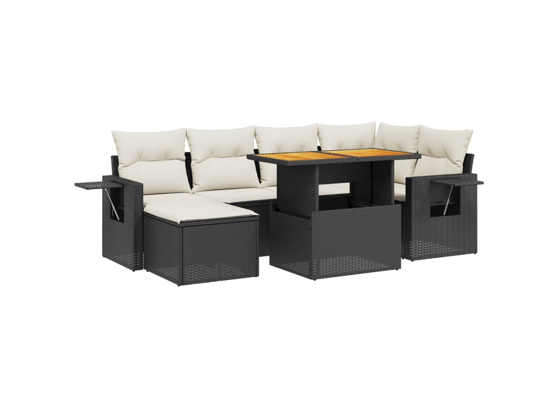 Conjunto 7 de Sofás P/ Jardim com Almofadões VIDAXL Vime Pe Preto