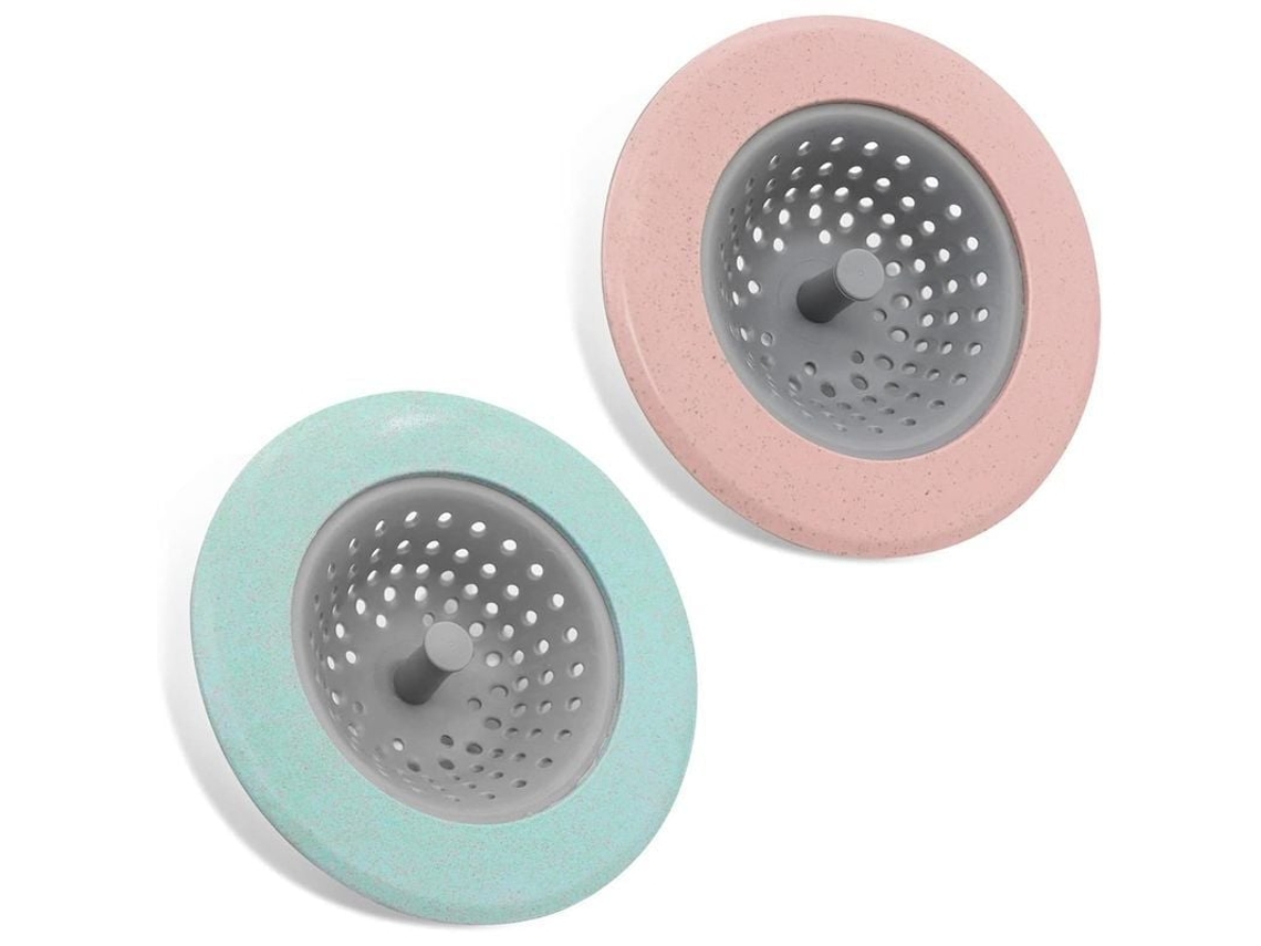 Colador de desagüe de silicone e plástico, 2 peças, rosa e verde, antiobstrução | S/MARCA