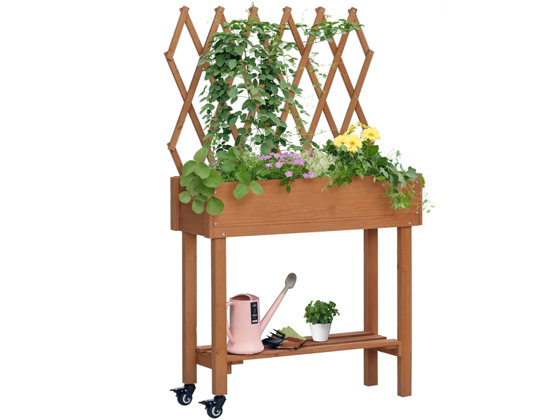 Cama Elevada, Treliça Integrada, Prateleira de Armazenamento, Rodas, Madeira Maciça, Marrom, 79 X 29 X 130 Cm Ge