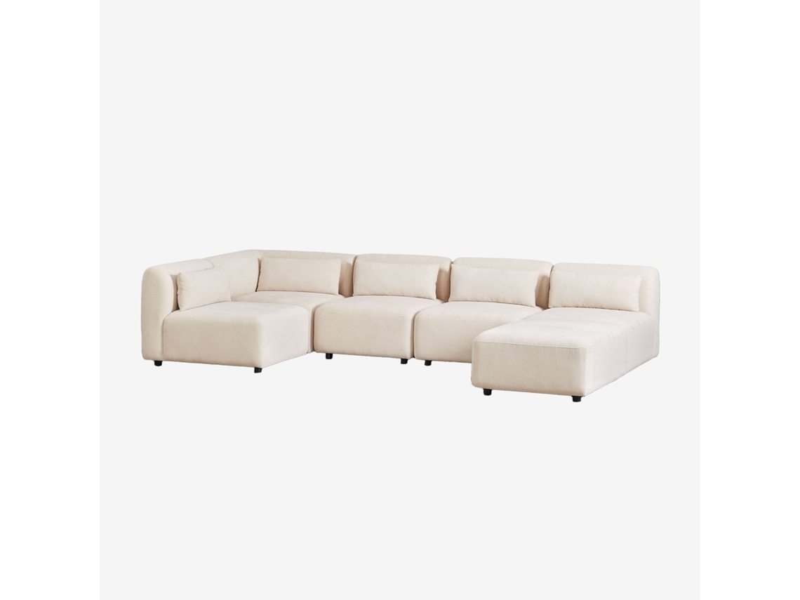 Sklum Sofá Modular De Canto De 5 Peças Com Puff Fogler Poliéster                       Bombazina Crema Linho