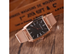 Reloj De Cuarzo Con Correa De Malla Para Hombre Y Mujer Dial Cuadrado Números Romanos Oro Rosa Y Negro