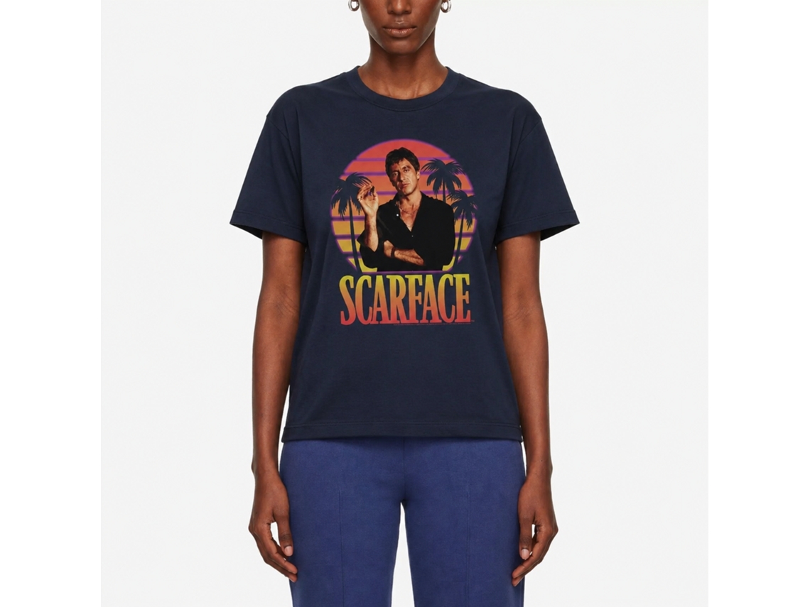 Rockinstone Scarface Movie Miami Sunset Navy Adult T-shirt Size:l