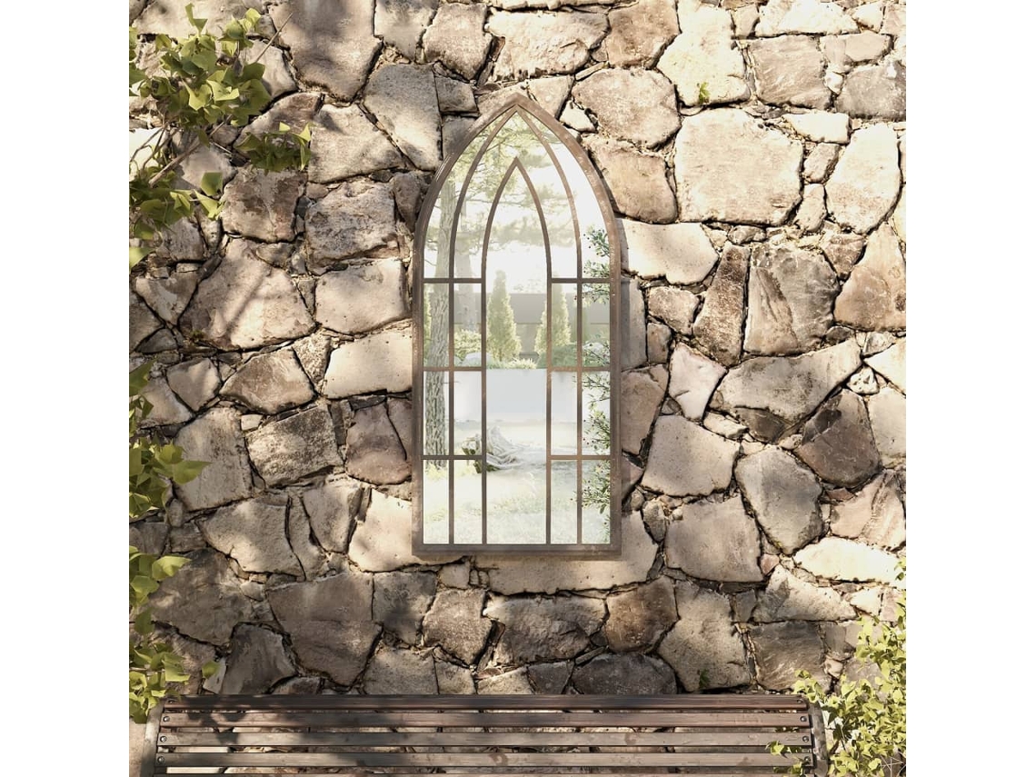 Vidaxl Espelho De Jardim P/ Uso Exterior Ferro 100x45 Cm Cor De Areia