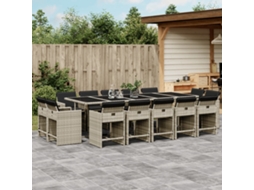 Vidaxl 15 Pcs Conj. Jantar Jardim C/ Almofadões Vime Pe Cinzento-claro
