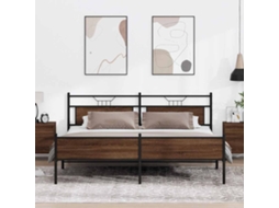 Vidaxl Estrutura Cama Sem Colchão 200x200cm Metal Carvalho Castanho