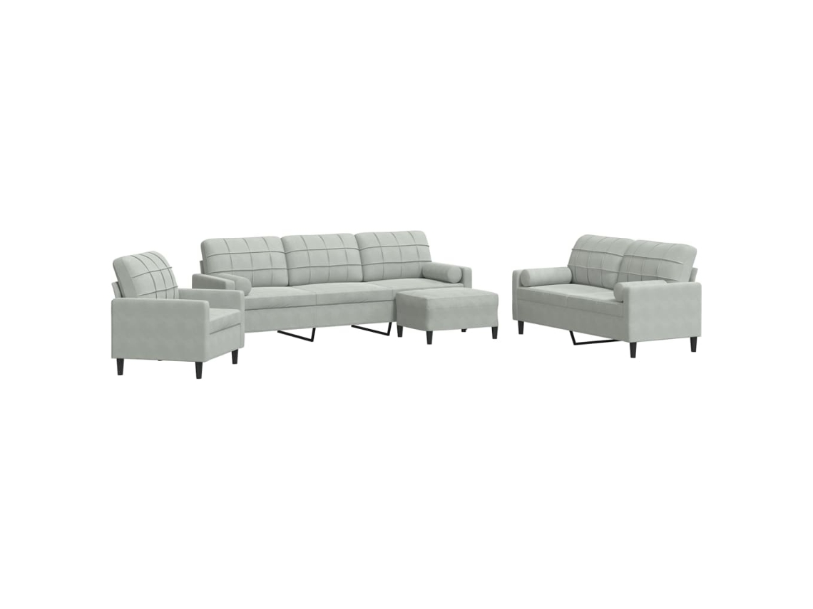Conjunto de Sofás com Almofadões e Rolos Veludo Cinza Claro MAISON EXCLUSIVE