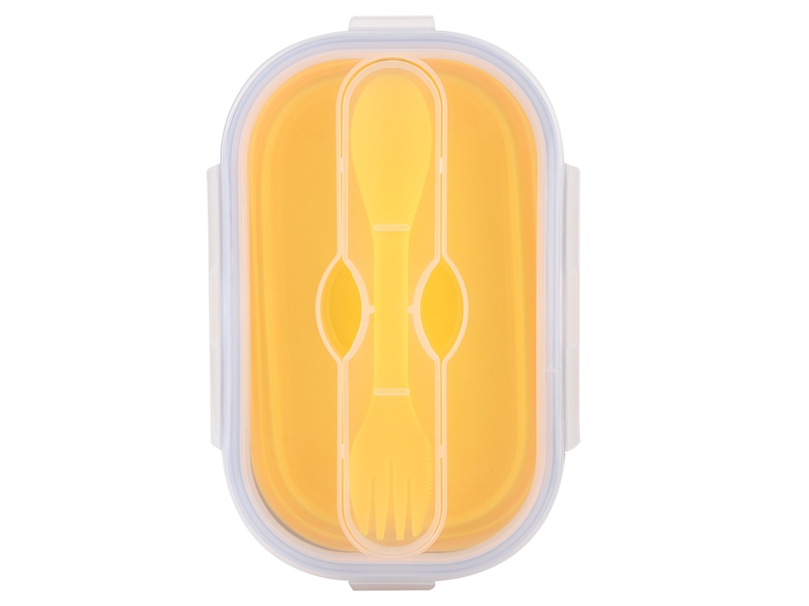 Caixa De Almoço Portátil Silicone 800ml Amarela Para Viagens
