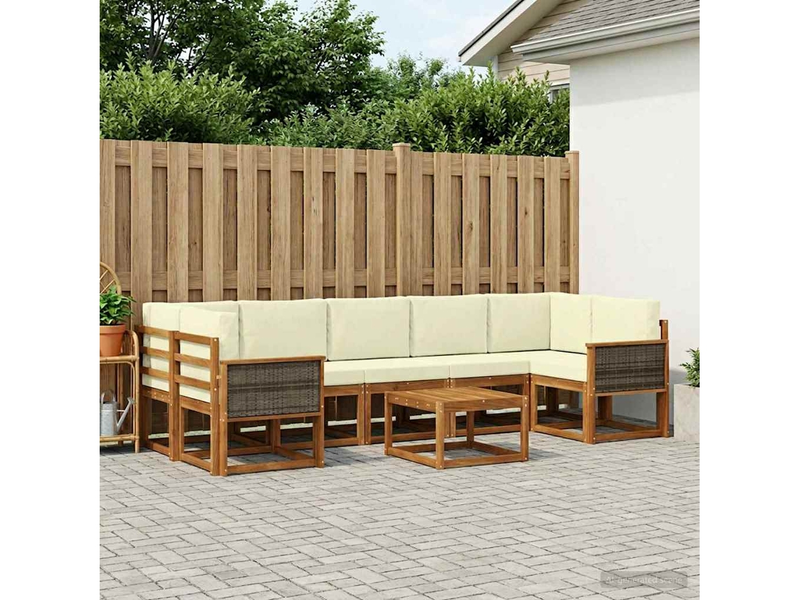 Vidaxl Conjunto De Sofás Para Exterior 6 Unid. Natural E Creme