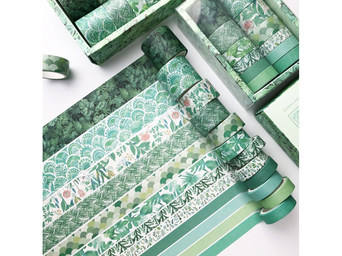 Fita Decorativa, Conjunto De Fita Washi Com Padrões Exclusivos De Plantas Verdes Para Scrapbooks, Artesanato Aplicado À Decoração Diy, Embrulho Para C