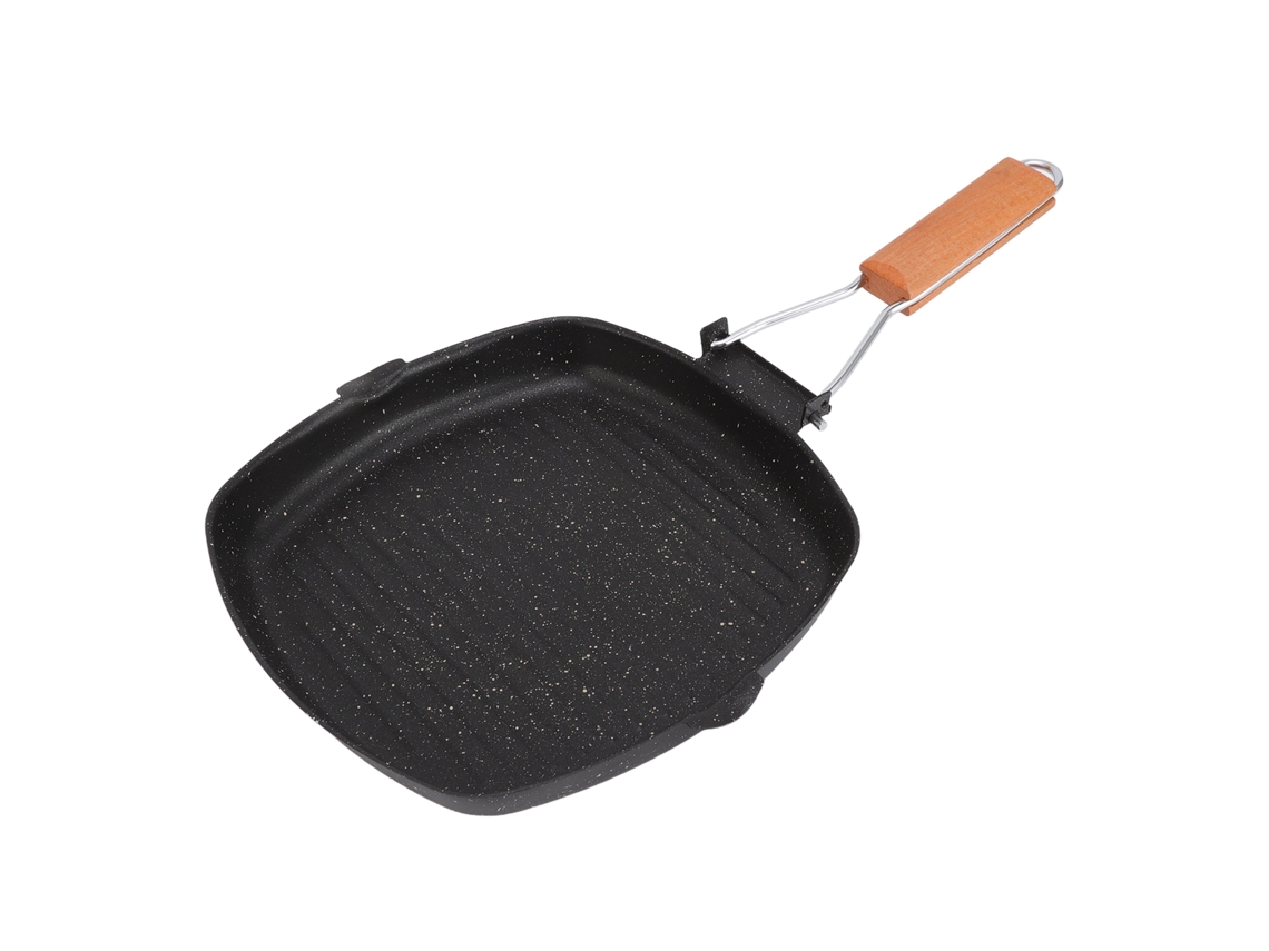Frigideira antiaderente de churrasco com alça dobrável de faia, 24x24cm | S/MARCA