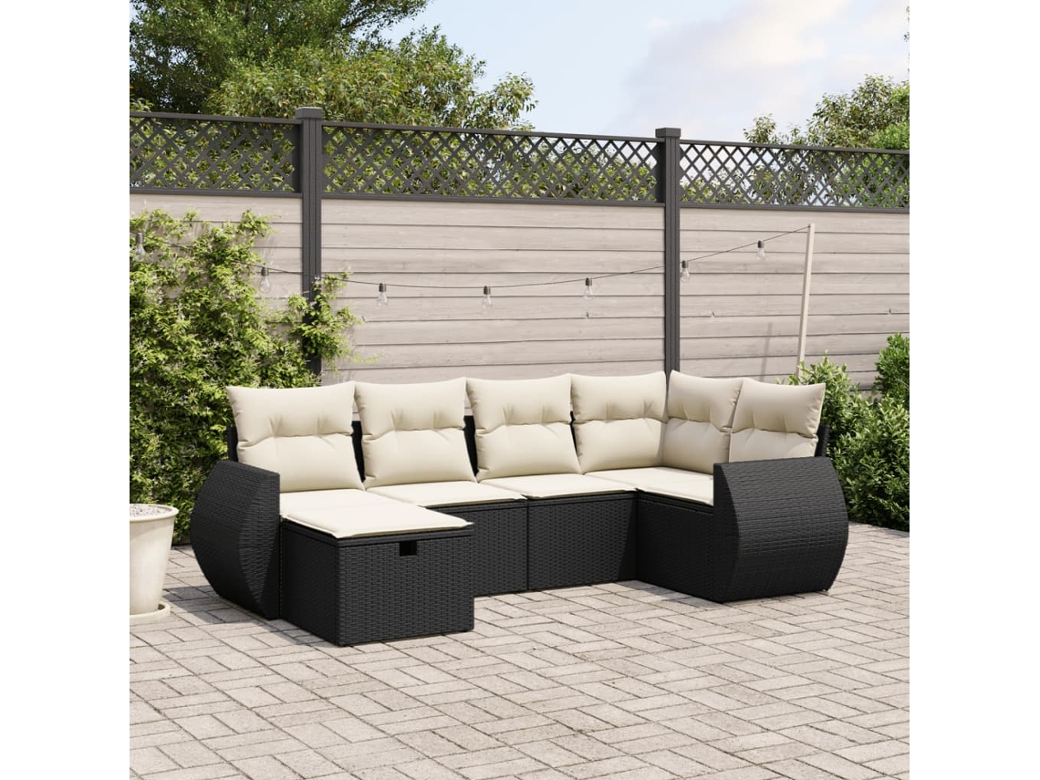Vidaxl 6 Pcs Conjunto Sofás De Jardim C/ Almofadões Vime Pe Preto