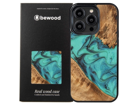 Etui Z Drewna I Zywicy Na Iphone 15 Pro Bewood Unique Turquoise - Turkusowo-czarne