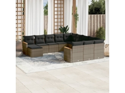 Vidaxl 12 Pcs Conjunto De Sofás Jardim C/ Almofadões Vime Pe Cinzento