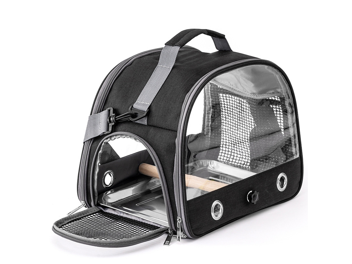 Gaiola Portátil para Viagem de Pássaros Pequenos, com Poleiro e Bandeja de Aço Inoxidável, Preta AQUAFORGE